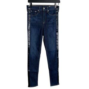 Rag & Bone High Rise Jeans Size 26 Blue Black Denim Stripe Down Side 5-Pocket